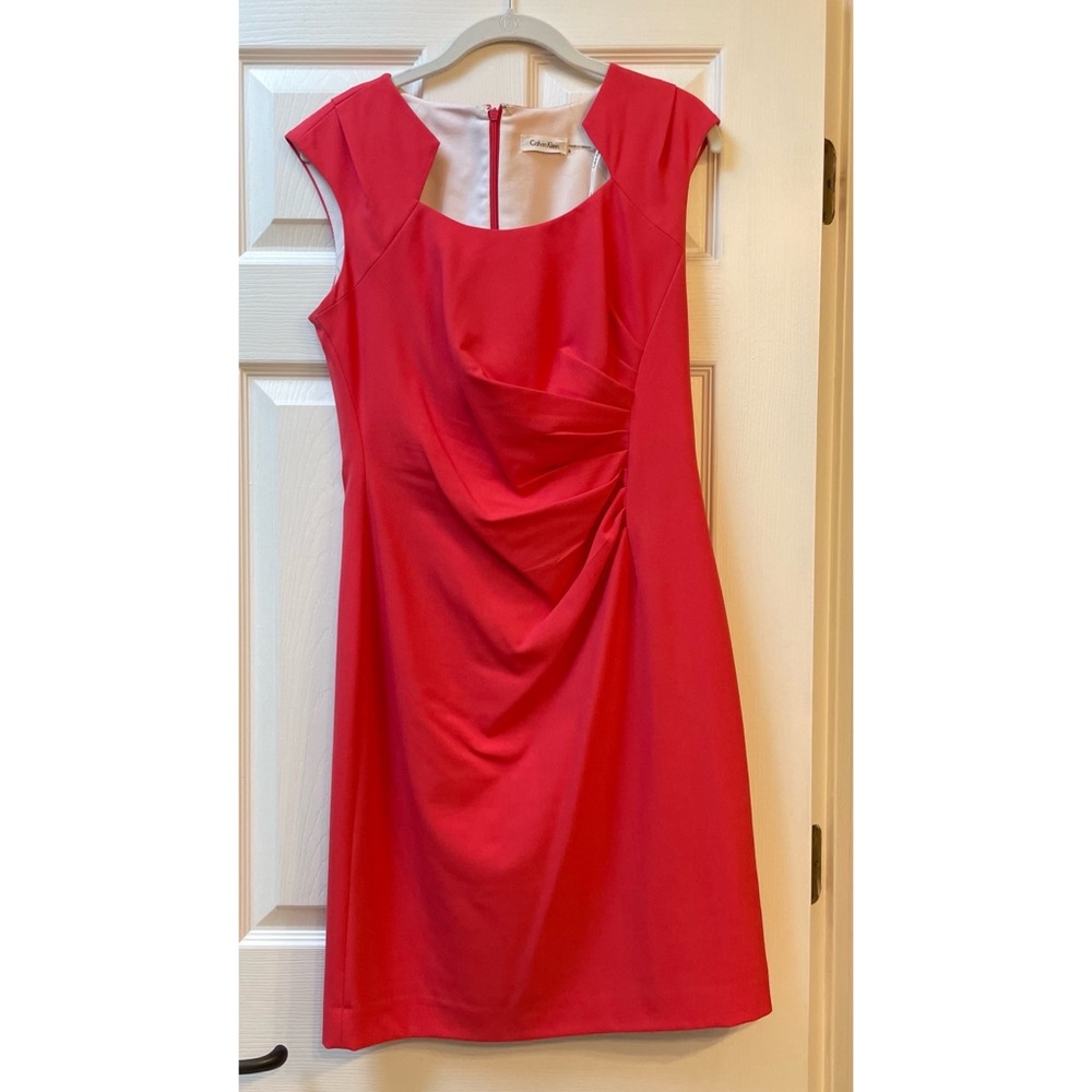 Calvin Klein Coral Starbust Pleated Cocktail Dress